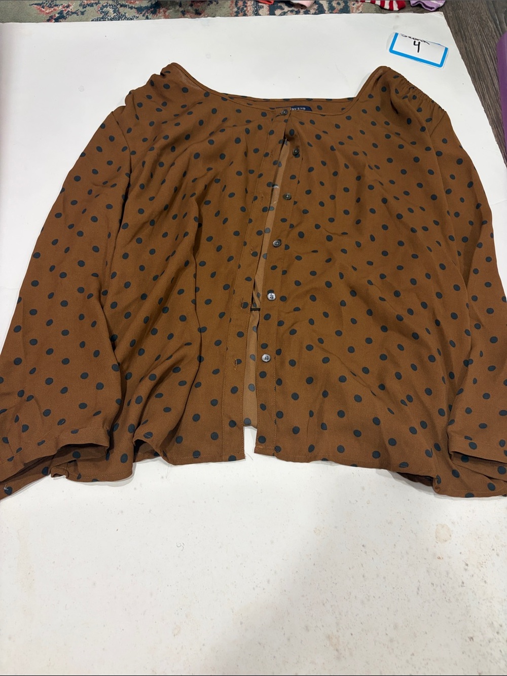 Lands' End Brown Polka Dot Button-Front Blouse